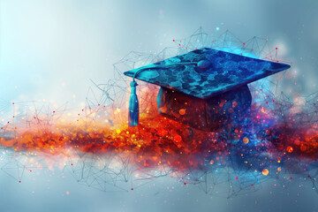 Graduation cap with abstract connecting lines, illustration