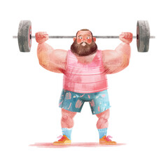 man powerlifting white background watercolor