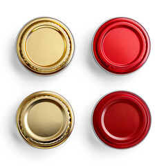 Golden and red tin screw lids for glass jars isolated on a transparent background 
