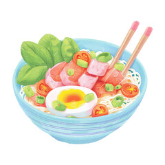 Ramen noodle egg and meat with chopstick 