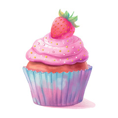  strawberry cupcake white background watercolor 