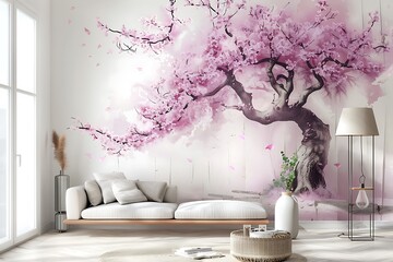 Cherry blossoms in full bloom on wooden wall,Cherry blossoms in full bloom in luxurious room wallpaper,Copy space,Space for text,Generative AI,木製の壁に満開に咲いている桜,豪華な部屋に満開に咲いている桜の壁紙、コピースペース,Generative AI,
