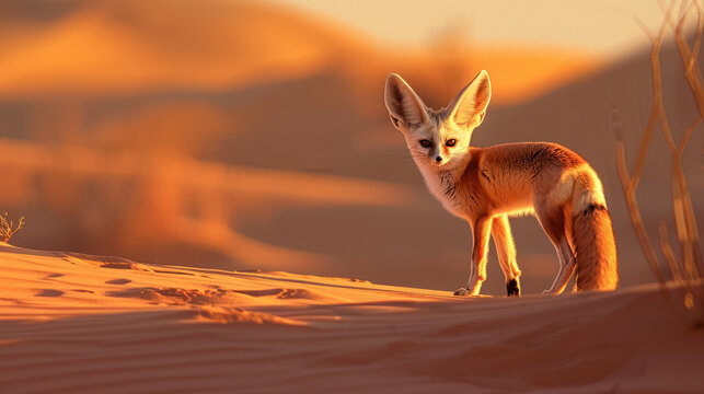 A fennec fox on a small dune 