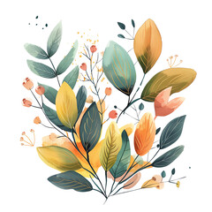 The image shows a beautiful bouquet of fall leaves in warm colors with pink accents.