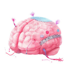  watercolor of brain white background 