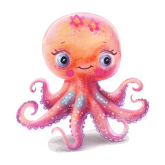 watercolor of octopus white background 