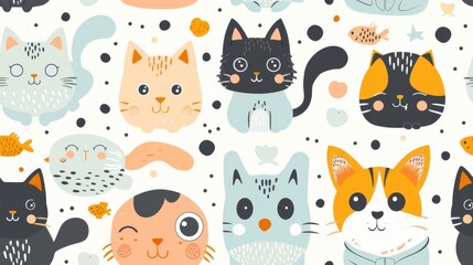 A seamless pattern with cute cartoon cats