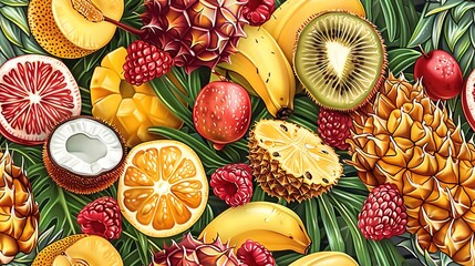 Colorful variety of fresh tropical fruits.