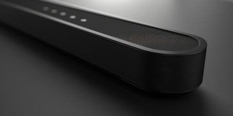 Close up sleek modern soundbar in minimal style. Music portable bluetooth speaker, audio device.