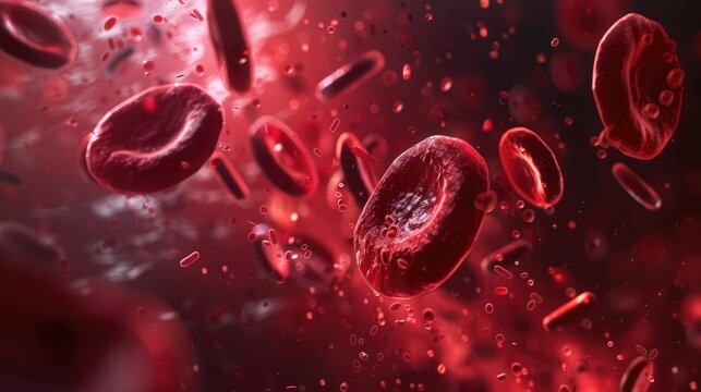 Close-up view of red blood cells in a dynamic, fluid motion, depicting the vitality and flow within blood vessels.