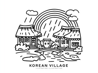 illustration of korean village art design