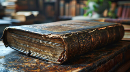 Historical Literary Gems: Antique Books Resting on a Wooden Table