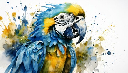 AI-generated color illustration of a blue macaw bird on a white background. 