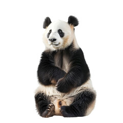 Naklejka premium Panda Bear Sitting Isolated on transparent Background Portrait