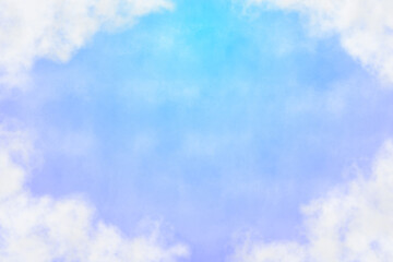Watercolor gradient blue sky with fluffy clouds handwriting paint beautiful fantastic background