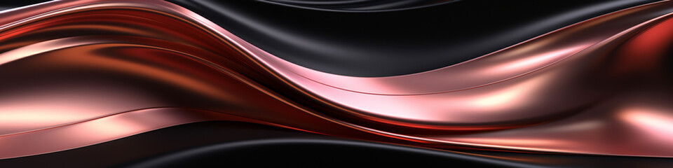 3D render, abstract colorful background with waves of liquid metal in black and pink gold colors, fluid shapes, fluid design