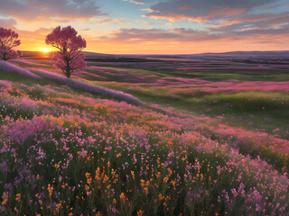 flowering heath and a beautiful sunset picture