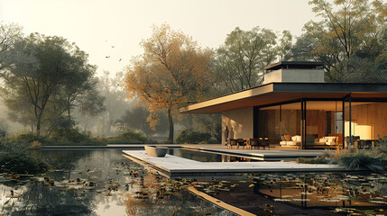 A contemporary craftsman house with a flat roof, large windows, and a minimalist exterior design.