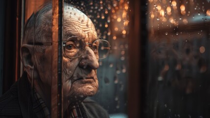 Elderly man looking contemplative by a window, reflecting on past experiences - Powered by Adobe