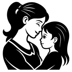 A mother and her daughter silhouette of vector illustration art