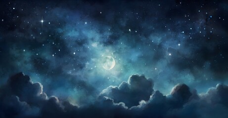 Fototapeta premium starry night sky background, glittering stars, nebula, moon, galaxy outer space wallpaper