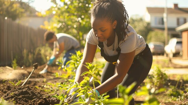 Empowering images of community service: individuals building homes, cleaning parks
