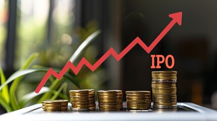 An illustration of the IPO process, showcasing a companys transition from private to public, offering stocks to investors for financial growth and potential profits.