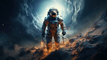 Astronaut in space. Mixed media. Mixed media.