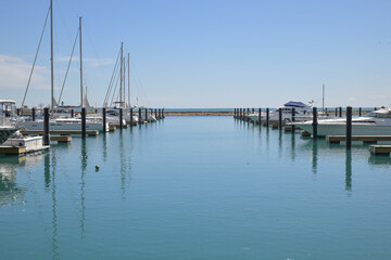 Boats at dock in the calm harbor