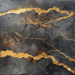 A large slate slab with golden accents painted on it, decorative