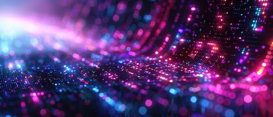 Obraz premium creen background displayed digital binary data in shades of purple, green, and blue