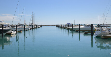 Boats at dock in the calm harbor