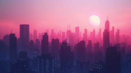 Fototapeta premium A detailed cityscape silhouette at dusk, with the skyline outlined against a gradient sky, ideal for urban-themed projects. 8k