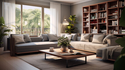 Fototapeta premium modern living room with fireplace