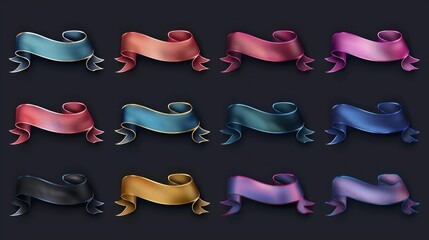 A series of banners and ribbons in various styles and shapes, ready for use in web design, advertising, or promotional materials. 8k