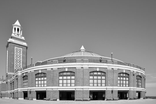 Old historic brick building and blue sky
