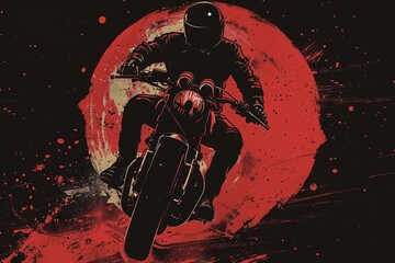 Horror themed t-shirt design of a motorcyclist defies danger with every revolution