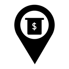 Automated Teller Machine, ATM Map Pin Location Pointer Filled Icon | ATM with Map Pointer Icon | Vector icons for app, website, graphic design, business, finance, loan, social media,  services