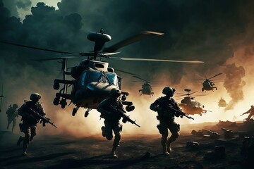 Fototapeta premium soldier in the uniform on combat created with generative AI software.