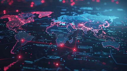 Glowing digital map with nodes for global cybersecurity and protection. Cybersecurity expert