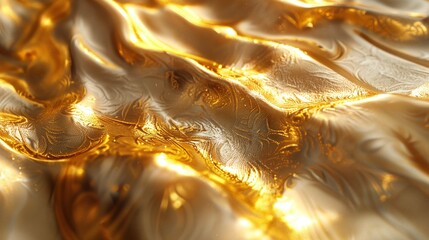 Luxurious Golden Silk with Sunlit Floral Patterns