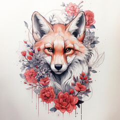 Portrait of fox with flowers