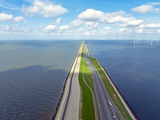 Aerial from the highway A7 on the Afsluitdijk in the Netherlands
