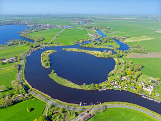 Aerial along the river Vecht in the Netherlands