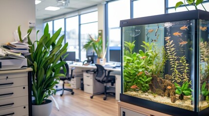 Expansive aquatic display in a workshop environment - industrial chic with a twist.