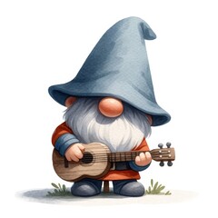 Gnome musician in a watercolor clipart style
