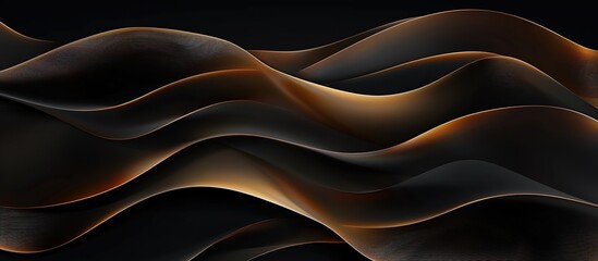 abstract wavy shapes on black background, dark brown and bronze color gradient.