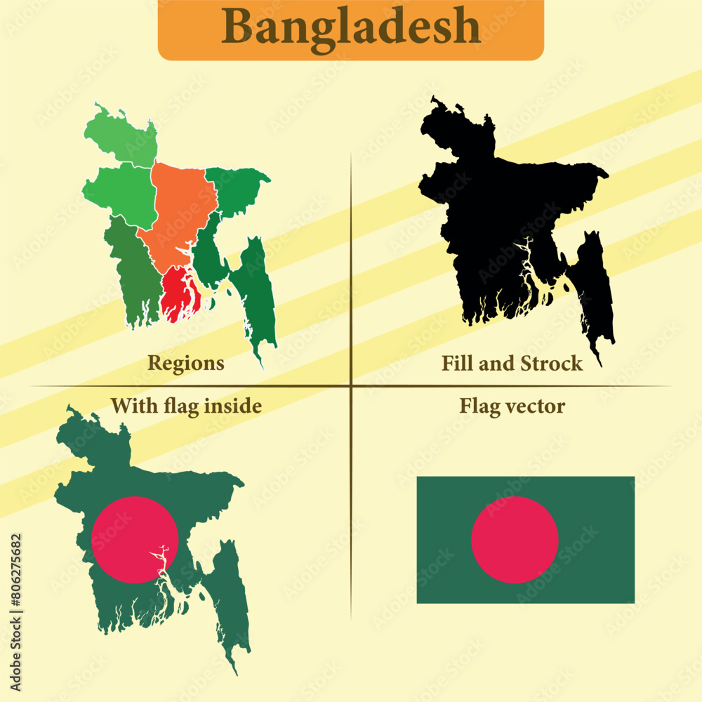 Wall mural political map vector states and lines and full with vector flag and flag map