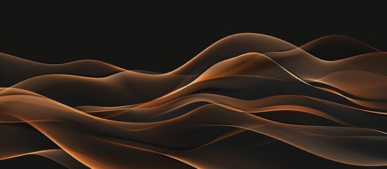 abstract wavy shapes on black background, dark brown and bronze color gradient.
