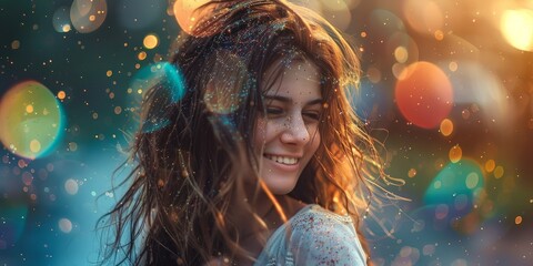 Naklejka premium Woman With Wet Hair Standing in the Rain